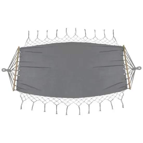 100" x 41" Hammock with Netted Fringe & Wooden Bars Gray {1}