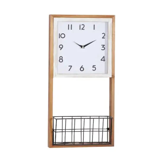 Brown Wood Farmhouse Wall Clock, 24" x 12" x 4" {1}