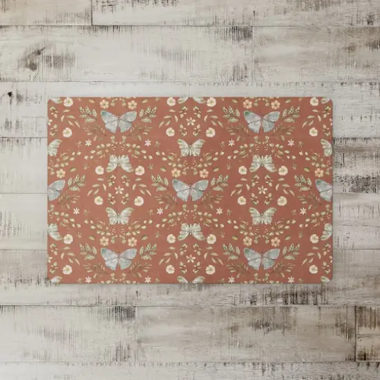 Butterfly Pattern Floor Mat Rust Orange {3}