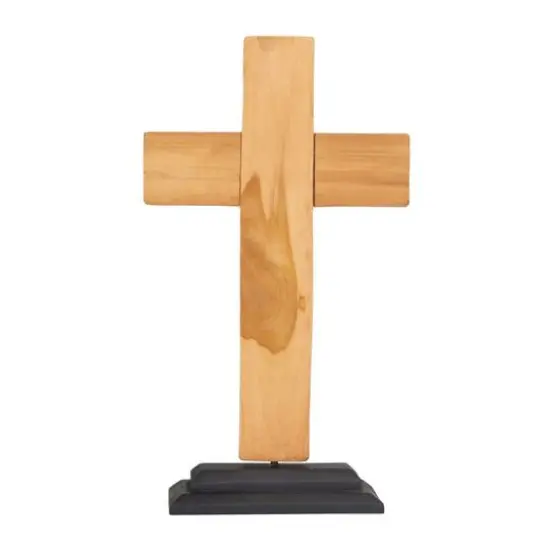 18" Brown Wood Modern Cross Sculpture {8}