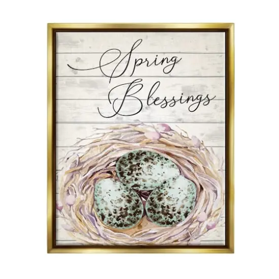 Stupell Industries Spring Blessings Bird Nest Nature Floater Framed Art Gold {1}