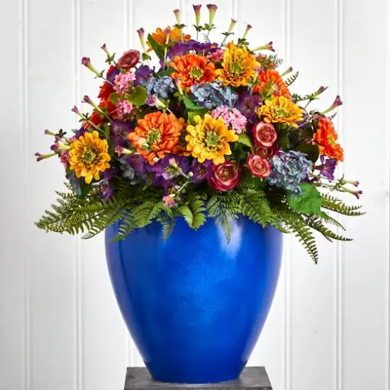 24" Mixed Floral Artificial Arrangement in Blue Vase {4}