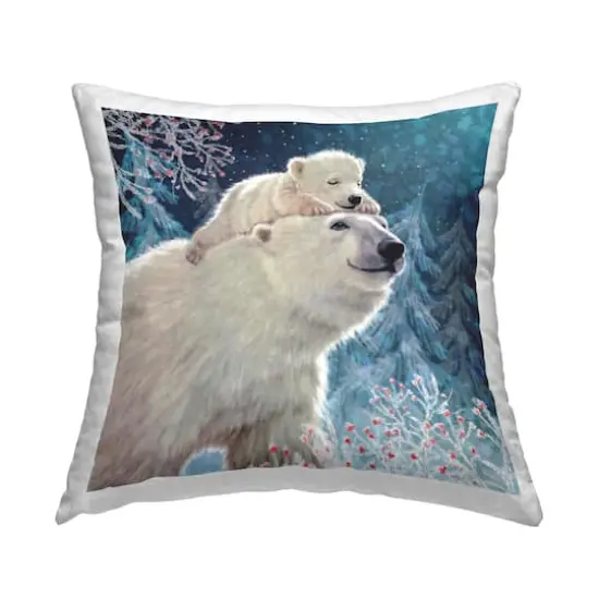 Stupell Industries Smiling Polar Bears Winter Trees Throw Pillow {1}