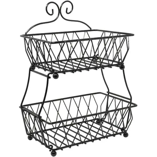 Sorbus 16" 2-Tier Wire Basket Stand Black {1}