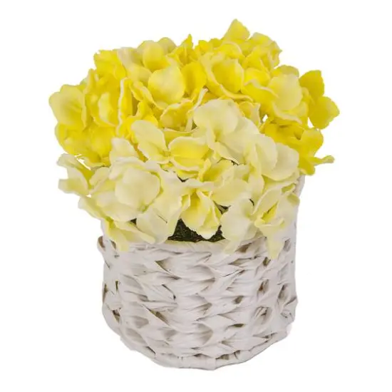 10" Hydrangea Bouquet in Natural Basket Light Yellow {6}