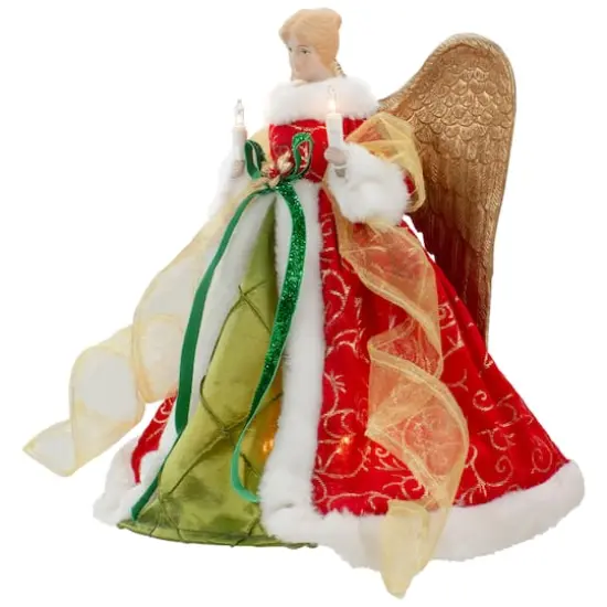 12" Lighted Red & Green Angel with Wings Christmas Tree Topper, Clear Lights {5}