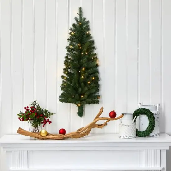 3ft. Pre-Lit Flat Back Wall Hanging Artificial Christmas Tree, Clear LED Lights {7}