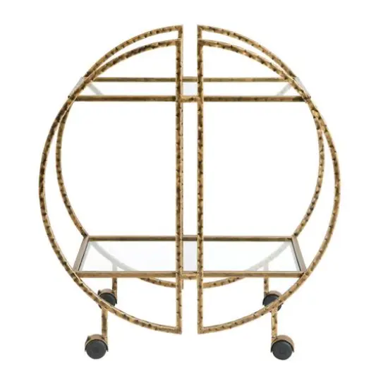 Hello Honey&reg; Modern Hammered Brass Round Bar Cart {3}