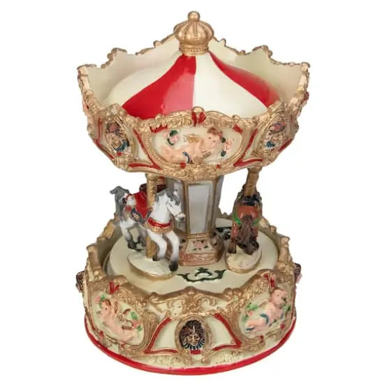 6.5" Ivory & Gold Animated Musical Clown & Cupid Carousel Tabletop Decoration {1}
