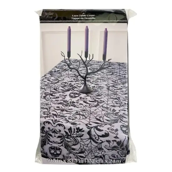 83.5" Black Skull Damask Lace Table Cover by Ashland&reg; {5}