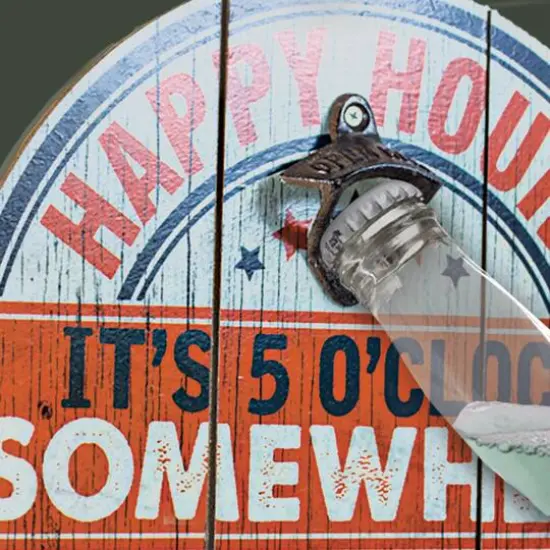 American Art D&eacute;cor&trade; Happy Hour It's 5 O'clock Somewhere Bottle Opener & Cap Catcher Wall D&eacute;cor {3}