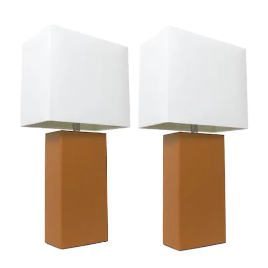 Elegant Designs&trade; 2 Pack Leather Table Lamps with White Shades Tan and White {1}