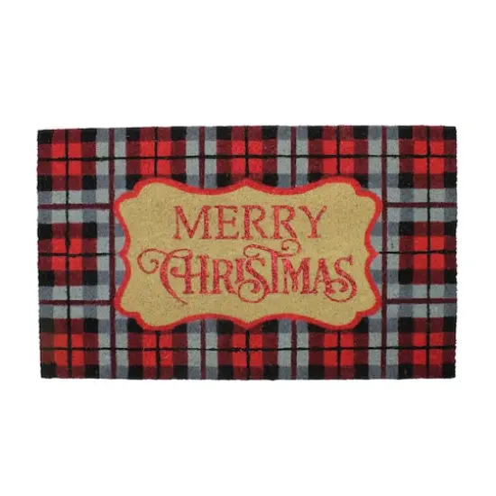 Red & Black Plaid "Merry Christmas" Rectangular Doormat {1}