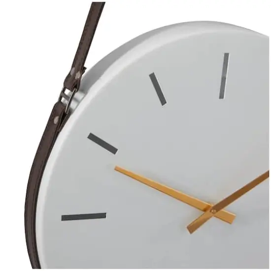 27" White Stainless Steel Wall Clock with Leather Hanging Straps {4}