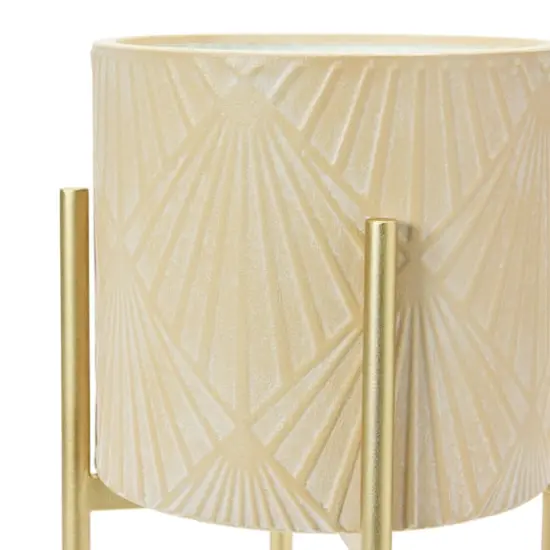 Hello Honey&reg; Cream & Gold Boho Embossed Metal Planters with Stands Set {9}