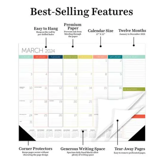 TF Publishing 2024 Rainbow Blocks Medium Desk Pad Monthly Blotter Calendar {4}