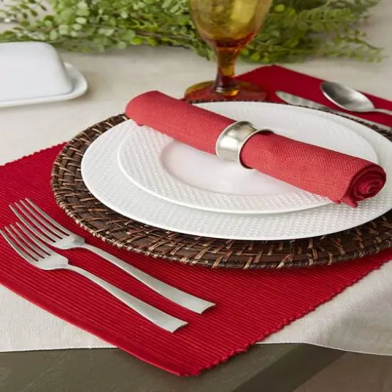 DII&reg; Ribbed Cotton Placemats, 6ct. Tango Red {5}