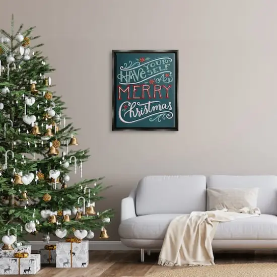 Stupell Industries Have Yourself Merry Christmas Phrase Framed Floater Canvas Wall Art Black {3}