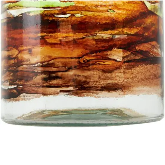 10" Clear & Brown Swirl Abstract Spanish Bottle Recycled Glass Vase {7}