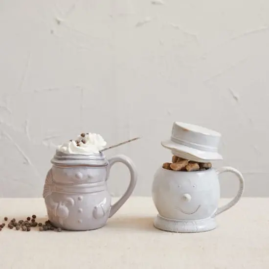 Hello Honey&reg; 12oz. Antique White Stoneware Snowman Shaped Mug with Reactive Glaze {3}
