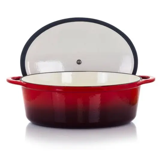 MegaChef 7qt. Red Oval Enameled Cast Iron Casserole {10}