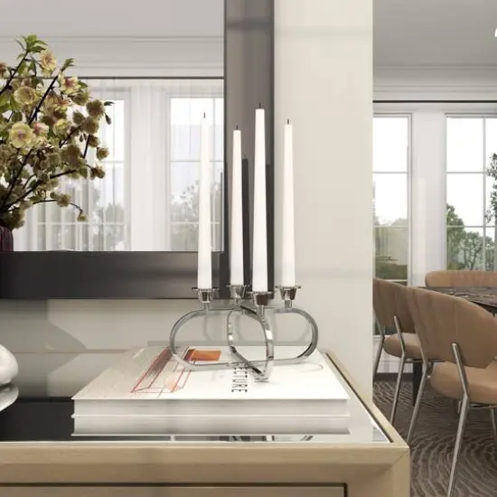 8" Silver Stainless Steel Overlapping Oval Geometric Candelabra {10}