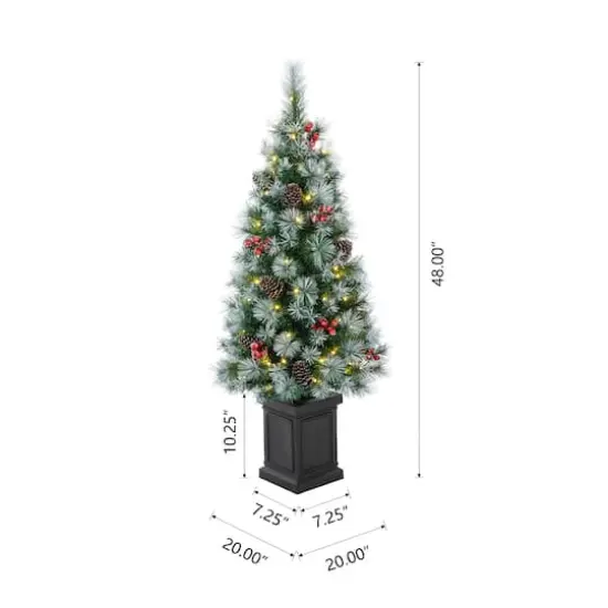 4ft. Pre-Lit Pine Artificial Christmas Porch Tree, Warm White LED Lights {8}