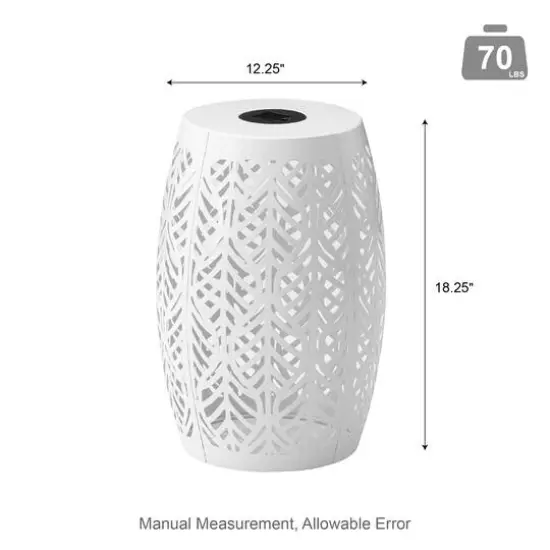 Glitzhome&reg; 18.25" Multifunctional Solar Powdered Iron Leaf Cutout Garden Stool White {9}