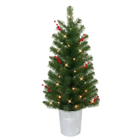 2 Pack 3.5ft. Pre-Lit Adorned Artificial Potted Christmas Tree, Warm White LED Lights {1}