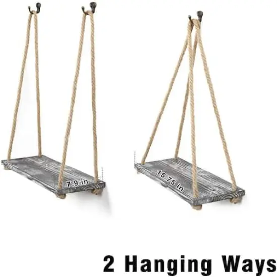 NEX&trade; 16" Gray Whitewash Hanging Rope Wood Wall Shelves, 4ct. {3}