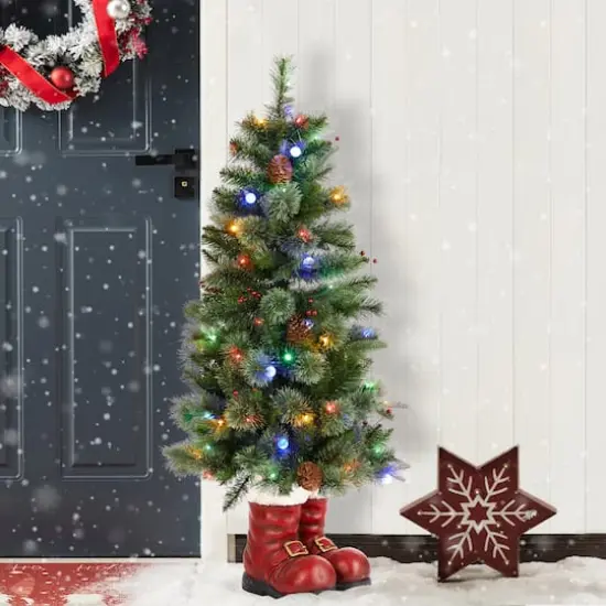 Glitzhome&reg; 4.5ft Christmas Santa Boots Porch Tree, Multi-color LED Lights {4}