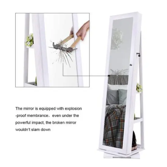 Pearl White Rotatable 2-in-1 Lockable Jewelry Cabinet {8}