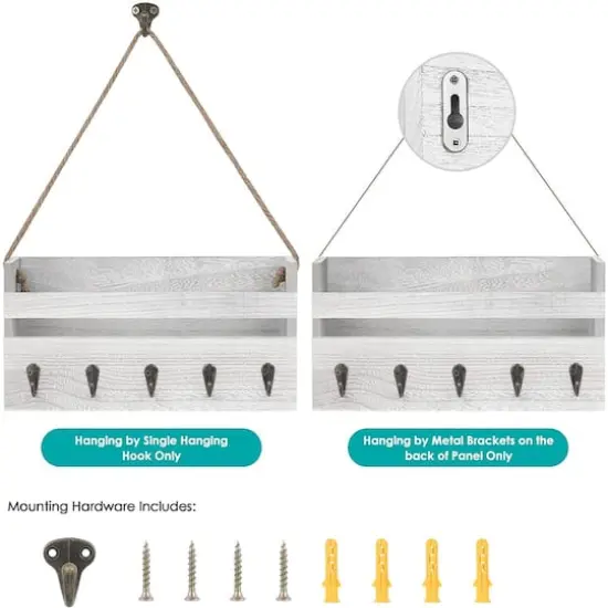 NEX&trade; Gray-Whitewash Hanging Wall-Mounted Mail Organizer with 5 Hooks {5}