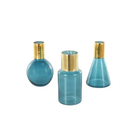 Blue & Gold Geometric Glass Vase Set {9}