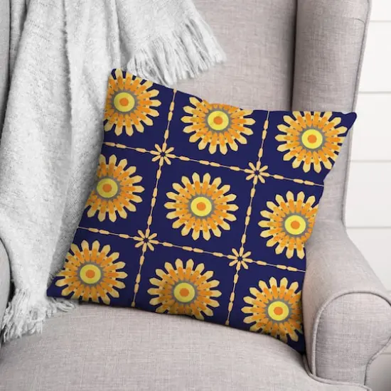 Flower Medallion Throw Pillow Navy {3}
