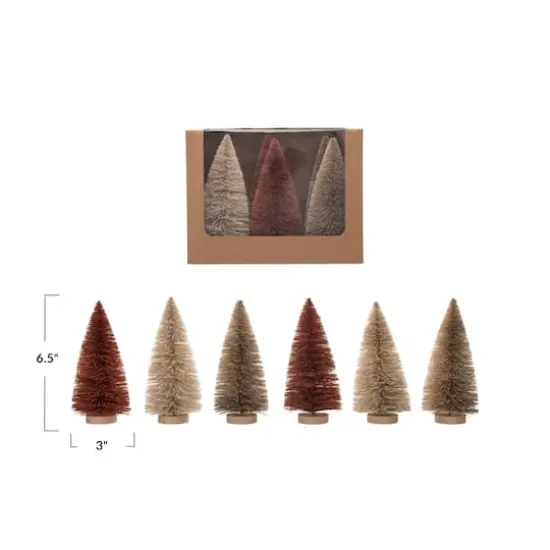 Hello Honey&reg; 6.5" Gray & Mauve Sisal Bottle Brush Tree with Wood Base Set {4}