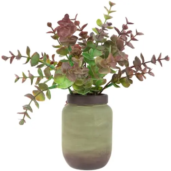 10" Real Touch&trade; Two-Toned Spring Eucalyptus Leaves in Ceramic Pot {1}