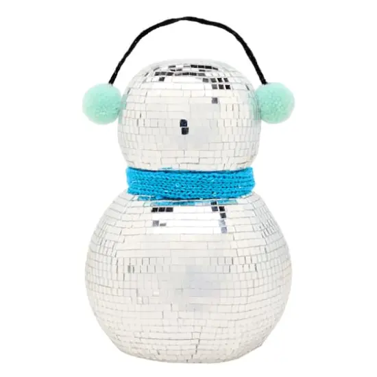 10" Disco Ball Snowman with Blue Scarf {5}