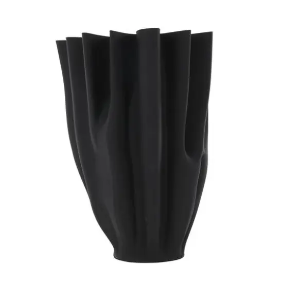 Black Abstract Fluted Ceramic Tulip Vase {7}