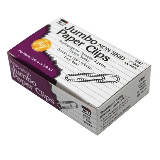 Charles Leonard 2" Jumbo Silver Non-Skid Paper Clips, 20 Packs of 100 {4}