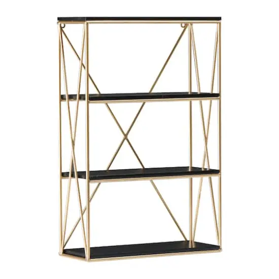 Hello Honey&reg; 24" Wood & Gold Rectangle Wall Shelf Black/Gold {6}