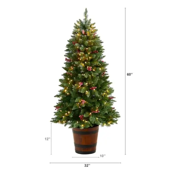 5ft. Pre-Lit Frosted Colorado Aspen Artificial Christmas Tree in Decorative Planter, White LED Lights {8}