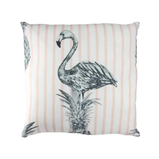 17" Peach Stripe Flamingo & Pineapple Throw Pillow {1}