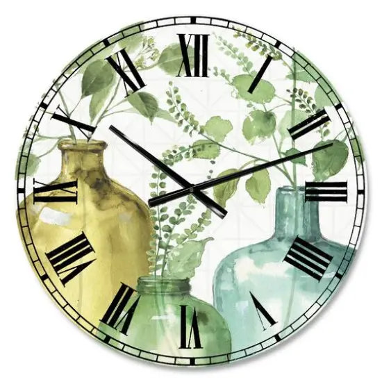 Designart Mixed Botanical Green Leaves IX Farmhouse Wall Clock {1}