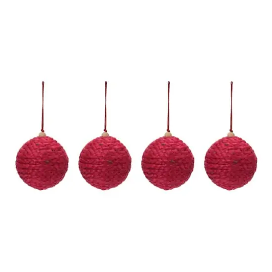 4ct. 4" Red Jute Ball Ornament {1}