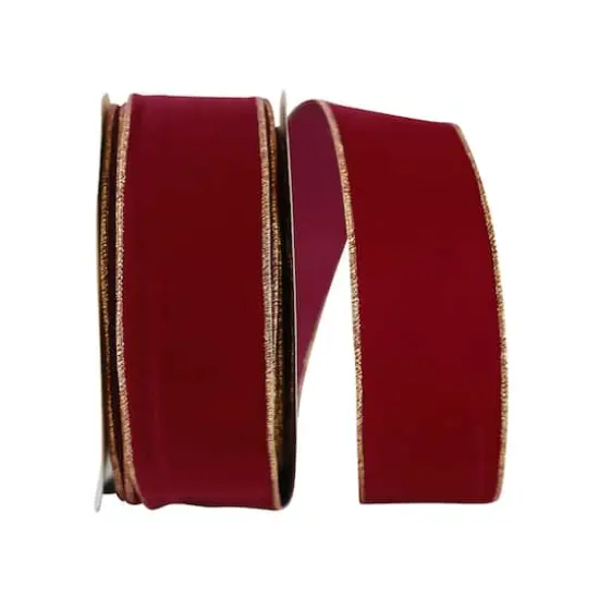 The Ribbon Roll 2.5" x 50yd. Velvet Wired Ribbon Burgundy/Gold {1}