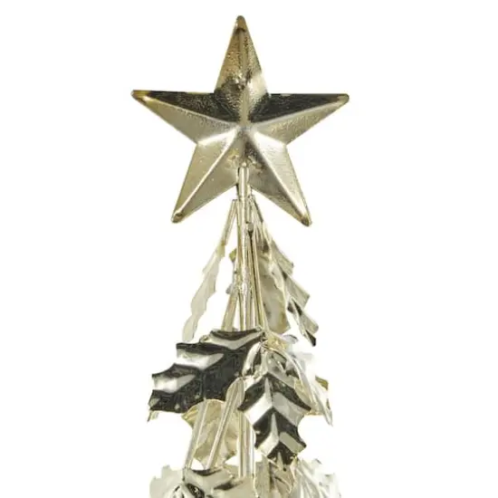 Gold Metal Layered Holly Leaf Christmas Tree Sculpture Set {6}