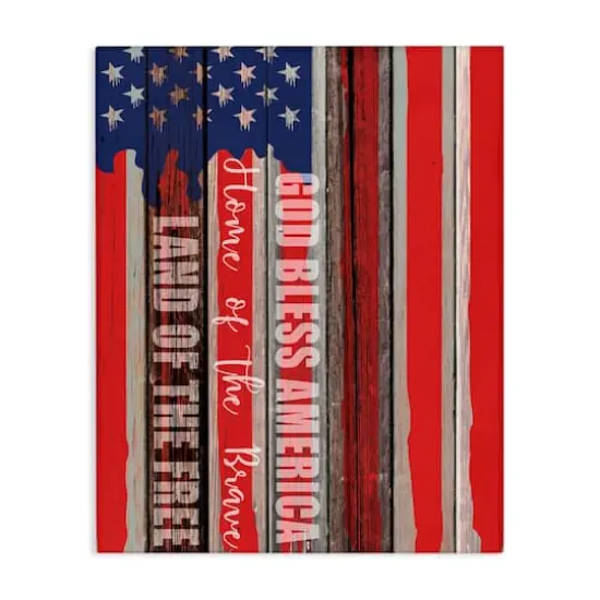 Stupell Industries God Bless America Wood Grain Flag Red White Blue Americana Canvas Wall Art {1}