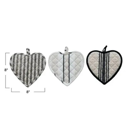 Hello Honey&reg; Black & White Chic Cotton Quilted Heart Shaped Pot Holders Set {6}