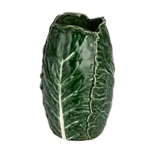 Hello Honey&reg; 8.25" Green Hand Painted Embossed Stoneware Cabbage Vase {1}